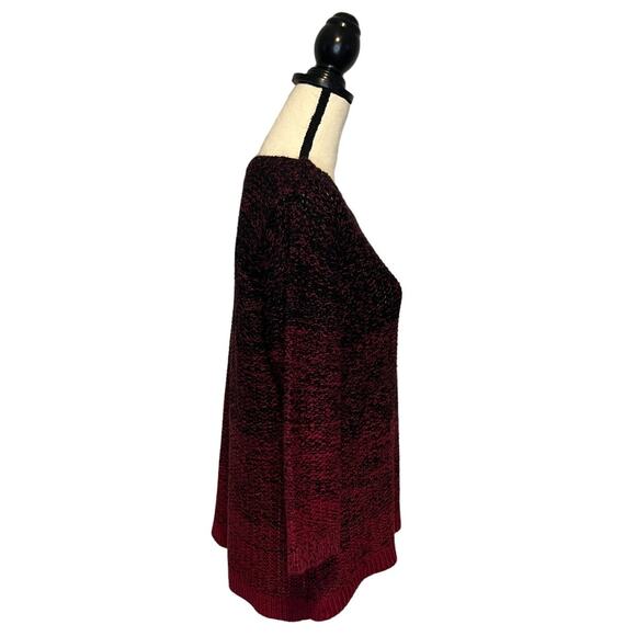 Jason Maxwell Ombre Sweater Womens Plus Size 1X Black & Red Cable Knit Crew Neck - Picture 5 of 7